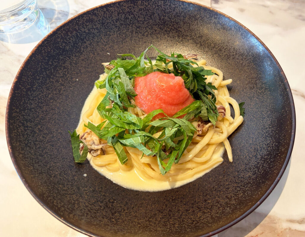 魚イタリアンピザとパスタ ランチの本日のパスタ（濃厚明太クリームパスタ）